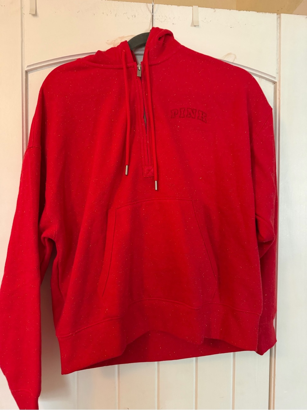 PINK Victoria's Secret Red Half-Zip Sparkle Hoodie